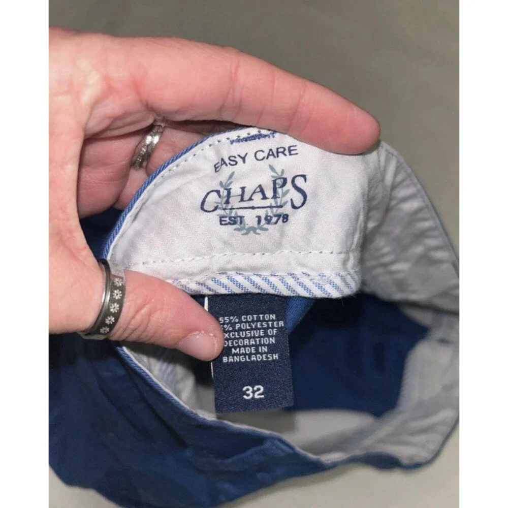 Chaps Easy Care Blue Chino Shorts Men’s Flat Front Pockets Zip Solid